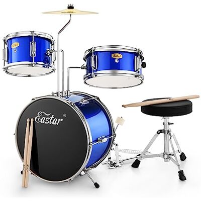 Eastar 3-delige drumset voor kinderen, beginners, met verstelbare troon, bekken, pedaal en 2 paar drumsticks, juniorbatterij met snaredruk en Tom bas, spiegelblauw Eastar 3-delige drumset voor kinderen, beginners, met verstelbare troon, bekken, pedaal en 2 paar drumsticks, juniorbatterij met snaredruk en Tom bas, spiegelblauw
