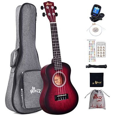 Winzz Ukulele Concert 23" Rode Beginner Ukulele voor Volwassenen Kinderen Uniek Kleurenontwerp Winzz Ukulele Concert 23" Rode Beginner Ukulele voor Volwassenen Kinderen Uniek Kleurenontwerp