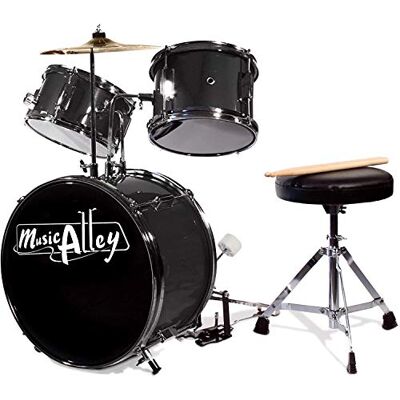 Music Alley Junior Tambum Set voor kinderen met trommelpedaal, trommelkruk en drumsticks, zwart Music Alley Junior Tambum Set voor kinderen met trommelpedaal, trommelkruk en drumsticks, zwart
