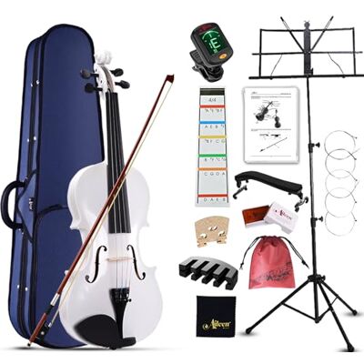 Aileen MUSIC Aileen 4/4 viool voor volwassenen, beginners, witte viool starterset voor studenten vanaf 12 jaar, met muziekstandaard, unieke toetssticker, mute Aileen MUSIC Aileen 4/4 viool voor volwassenen, beginners, witte viool starterset voor studenten vanaf 12 jaar, met muziekstandaard, unieke toetssticker, mute