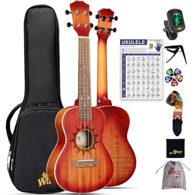Winzz Concert ukelele voor volwassenen, 68 cm, voor beginners, mahoniehout, voor kinderen, beginners, unieke ukelele, cadeau (carbon snaren, matte zon) Winzz Concert ukelele voor volwassenen, 68 cm, voor beginners, mahoniehout, voor kinderen, beginners, unieke ukelele, cadeau (carbon snaren, matte zon)