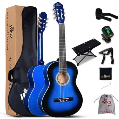 Winzz 3/4 concertgitaar klassieke gitaar voor beginners voor kinderen blauw glanzend (91,4 cm) Winzz 3/4 concertgitaar klassieke gitaar voor beginners voor kinderen blauw glanzend (91,4 cm)
