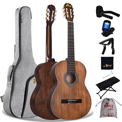 Winzz Klassieke gitaar voor volwassenen, beginners, klassieke 4/4 nylon gitaar met 7 accessoires (39 inch, matbruin) Winzz Klassieke gitaar voor volwassenen, beginners, klassieke 4/4 nylon gitaar met 7 accessoires (39 inch, matbruin)