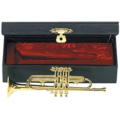 GEWA Miniatuurinstrument, trompet van messing, gepolijst, lengte ca. 15 cm, decoratief instrument in etui, cadeau-idee voor muziekliefhebbers GEWA Miniatuurinstrument, trompet van messing, gepolijst, lengte ca. 15 cm, decoratief instrument in etui, cadeau-idee voor muziekliefhebbers