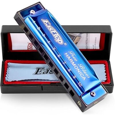 East top Blues Diatonische mondharmonica Key of Bb 10 gaten 20 tinten mondharmonica voor volwassenen, beginners, professionele spelers en studenten (blauw) East top Blues Diatonische mondharmonica Key of Bb 10 gaten 20 tinten mondharmonica voor volwassenen, beginners, professionele spelers en studenten (blauw)