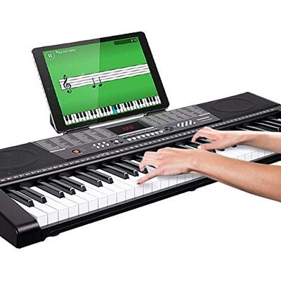 BAKAJI Elektronisch pianotoetsenbord, 61 toetsen, multifunctioneel, met 255 omwentelingen, 50 vooraf ingestelde nummers, percussie-functie, USB-AUX-ingang en muziekstandaard en tablet BAKAJI Elektronisch pianotoetsenbord, 61 toetsen, multifunctioneel, met 255 omwentelingen, 50 vooraf ingestelde nummers, percussie-functie, USB-AUX-ingang en muziekstandaard en tablet
