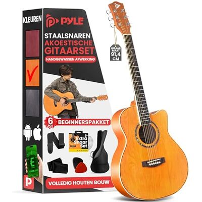 Pyle 6-snarige akoestische gitaar starterset, ideaal voor beginners in Guitarra Acustica. Deze gitaar is geschikt voor kinderen en volwassenen en rechtshandigen Pyle 6-snarige akoestische gitaar starterset, ideaal voor beginners in Guitarra Acustica. Deze gitaar is geschikt voor kinderen en volwassenen en rechtshandigen