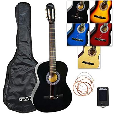 3rd Avenue 4/4 formaat klassieke Spaanse gitaar met nylon snaren, beginnerspakket 6 maanden GRATIS lessen, tas, snaren, digitaal stemapparaat zwart Guitare espagnole avec housse et cordes de rechange. Les cordes nylon sont douces aux doigts — dès 12 ans 3rd Avenue 4/4 formaat klassieke Spaanse gitaar met nylon snaren, beginnerspakket 6 maanden GRATIS lessen, tas, snaren, digitaal stemapparaat zwart Guitare espagnole avec housse et cordes de rechange. Les cordes nylon sont douces aux doigts — dès 12 ans