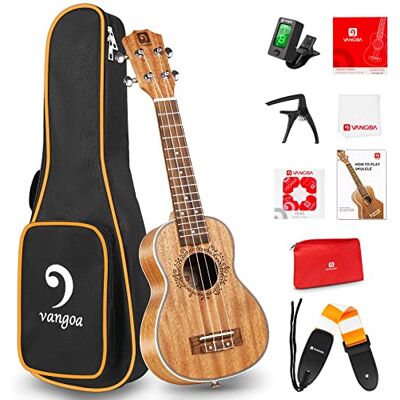 Vangoa sopraanukelele, 53,3 cm, van akoestisch mahoniehout, kleine Hawaiiaanse sopraanukelele, beginnersset met starterset Vangoa sopraanukelele, 53,3 cm, van akoestisch mahoniehout, kleine Hawaiiaanse sopraanukelele, beginnersset met starterset
