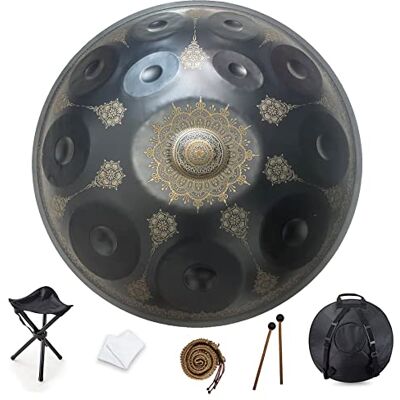 BQWJJCP 12 noten 22 inch handpan, D-Minor 432 Hz Steel Drum Percussion Instrument, Mandala Musical Performance Handmade Healing Musical Instrument Gift Black BQWJJCP 12 noten 22 inch handpan, D-Minor 432 Hz Steel Drum Percussion Instrument, Mandala Musical Performance Handmade Healing Musical Instrument Gift Black