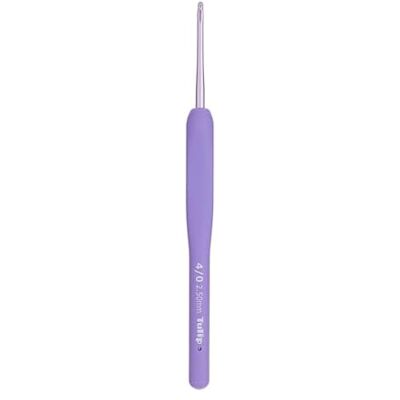 Tulip Etimo Murasaki Ergonomische aluminium haak met softgrip-handgreep, licht en gladde punt voor alle soorten garen, paarse handgreep, 2,50 mm, 1 stuk Tulip Etimo Murasaki Ergonomische aluminium haak met softgrip-handgreep, licht en gladde punt voor alle soorten garen, paarse handgreep, 2,50 mm, 1 stuk