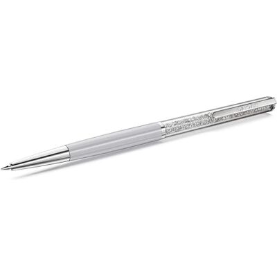 Swarovski Crystalline balpen, transparant venster met 400 kristallen, slank en elegant design, zwarte vulling, verchroomd metaal, behuizing grijs gelakt Swarovski Crystalline balpen, transparant venster met 400 kristallen, slank en elegant design, zwarte vulling, verchroomd metaal, behuizing grijs gelakt