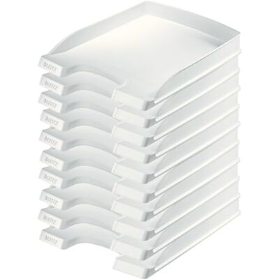 Leitz Brievenbak plat A4, 10-pack, ideaal voor het opbergen en organiseren van A4-documenten, stapelbaar, wit, Plus serie, 52370001 Leitz Brievenbak plat A4, 10-pack, ideaal voor het opbergen en organiseren van A4-documenten, stapelbaar, wit, Plus serie, 52370001