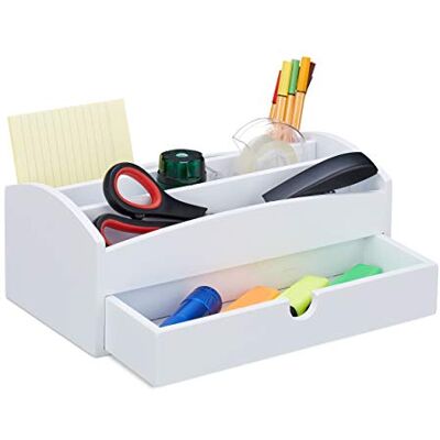 Relaxdays HWD Bureau-organizer van bamboe met vakken en lade, 11 x 27,5 x 15 cm, wit, 11 x 27,5 x 15 cm Relaxdays HWD Bureau-organizer van bamboe met vakken en lade, 11 x 27,5 x 15 cm, wit, 11 x 27,5 x 15 cm