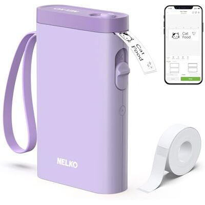 Nelko Label Maker P21 Draagbare Bluetooth stickerprinter met 1 tape, paars Draadloze mini-labelprinter met meerdere sjablonen voor school, kantoor, thuis, organisatie opslag barcode Nelko Label Maker P21 Draagbare Bluetooth stickerprinter met 1 tape, paars Draadloze mini-labelprinter met meerdere sjablonen voor school, kantoor, thuis, organisatie opslag barcode