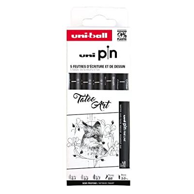 uni-ball Technische viltstift, punt 0,1 tot 0,7 mm, zwart en grijs, 5 stuks uni-ball Technische viltstift, punt 0,1 tot 0,7 mm, zwart en grijs, 5 stuks