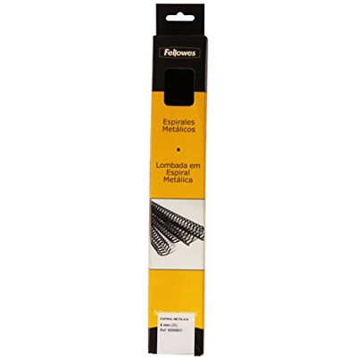 Fellowes – 25 metalen spiralen voor binding, niet 5:1, 59 gaten, kleur zwart Fellowes – 25 metalen spiralen voor binding, niet 5:1, 59 gaten, kleur zwart