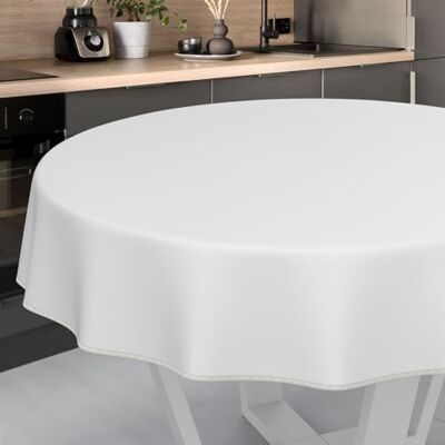 ANRO Afwasbaar tafelzeil, tuintafelkleed, voor binnen en buiten, rond, 140 cm, met zoom, wit ANRO Afwasbaar tafelzeil, tuintafelkleed, voor binnen en buiten, rond, 140 cm, met zoom, wit