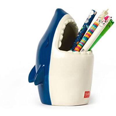 Legami Keramische pennenhouder, bureau vrienden 12,5 x 7,5 cm, Shark thema, kantoor, handbeschilderd Legami Keramische pennenhouder, bureau vrienden 12,5 x 7,5 cm, Shark thema, kantoor, handbeschilderd