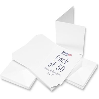 Crafts UK Craft UK 50 kaarten en enveloppen, 10 x 10 cm, wit, 35/50 mm Crafts UK Craft UK 50 kaarten en enveloppen, 10 x 10 cm, wit, 35/50 mm