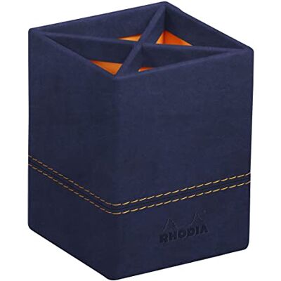 Rhodia 194534C pennenkoker, nachtblauw, 8 x 8 x 11 cm, met siernaden, zadel, oranje, voor buiten, kunstleer, collectie Home Office rama – organisatie van kantoor & opbergdesign Rhodia 194534C pennenkoker, nachtblauw, 8 x 8 x 11 cm, met siernaden, zadel, oranje, voor buiten, kunstleer, collectie Home Office rama – organisatie van kantoor & opbergdesign