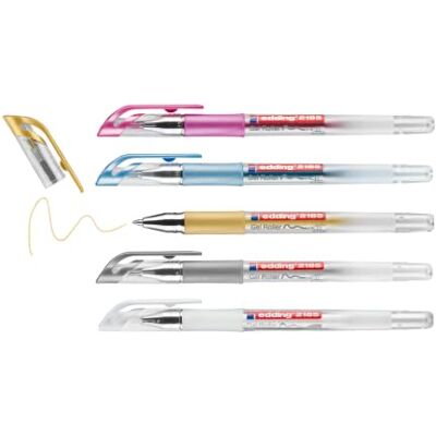 Edding 2185 Gel rollerball – goud, zilver, wit, metallic, roze metallic – 5-0,7 mm – gelpen om te schrijven, tekenen, voor mandala's, bullet journals – gelroller, rollerbalpen Edding 2185 Gel rollerball – goud, zilver, wit, metallic, roze metallic – 5-0,7 mm – gelpen om te schrijven, tekenen, voor mandala's, bullet journals – gelroller, rollerbalpen