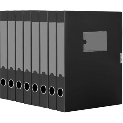 DONGLI Set van 8 A4-archiefdozen Zwart 4 cm brede rugbreedte A4-formaat Met ruglabel Voor kantoor DONGLI Set van 8 A4-archiefdozen Zwart 4 cm brede rugbreedte A4-formaat Met ruglabel Voor kantoor