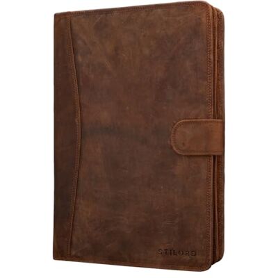 STILORD "Cohen" Documententas, A4, leer, organizer, vintage, aktetas, zakelijk, conferentie, portfolio, 12,2 inch, van echt leer, kleur: kara cognac, Medium bruin, Handdoek STILORD "Cohen" Documententas, A4, leer, organizer, vintage, aktetas, zakelijk, conferentie, portfolio, 12,2 inch, van echt leer, kleur: kara cognac, Medium bruin, Handdoek