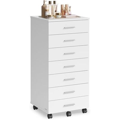 VASAGLE Archiefkast op wielen, printerhouder met 7 laden, schuifrails zonder gereedschap, voor studie, thuiskantoor, wolkenwit OFC085WB02 VASAGLE Archiefkast op wielen, printerhouder met 7 laden, schuifrails zonder gereedschap, voor studie, thuiskantoor, wolkenwit OFC085WB02