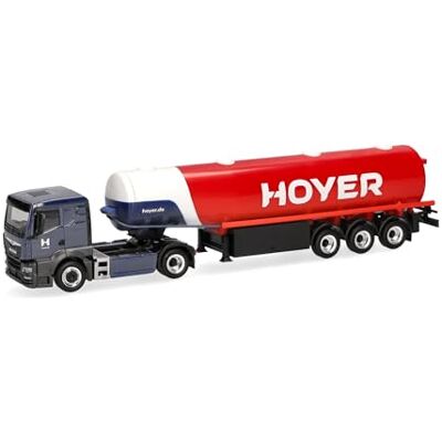 Herpa MAN TGS TN vrachtwagen benzine tank oplegger "Hoyer", schaal 1:87, verzamelstuk, Made in Germany, kunststof Herpa MAN TGS TN vrachtwagen benzine tank oplegger "Hoyer", schaal 1:87, verzamelstuk, Made in Germany, kunststof