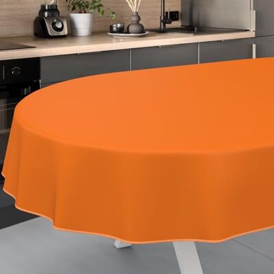 ANRO Afwasbaar tafelzeil, tuintafelkleed, voor buiten en binnen, ovaal, 160 x 140 cm, met zoom, oranje ANRO Afwasbaar tafelzeil, tuintafelkleed, voor buiten en binnen, ovaal, 160 x 140 cm, met zoom, oranje