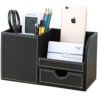 KINGFOM Bureau Organizer Opbergsysteem 4 opslagcompartimenten PU Leer Pennenbox Pennenkoker Kantoorbenodigdheden (zwart) KINGFOM Bureau Organizer Opbergsysteem 4 opslagcompartimenten PU Leer Pennenbox Pennenkoker Kantoorbenodigdheden (zwart)