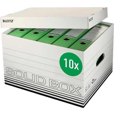 Leitz Solid Box 61190001 opberg- en transportdozen met deksel van 100% gerecycled golfkarton voor A4 of A4-ordner, wit, 10 stuks Leitz Solid Box 61190001 opberg- en transportdozen met deksel van 100% gerecycled golfkarton voor A4 of A4-ordner, wit, 10 stuks