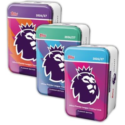Topps Verzamelkaarten Flagship Premier League 2026/27 Super Tin Bundle De Super Tin set bevat de 3 superdozen uit de collectie (50 kaarten per doos). Topps Verzamelkaarten Flagship Premier League 2026/27 Super Tin Bundle De Super Tin set bevat de 3 superdozen uit de collectie (50 kaarten per doos).