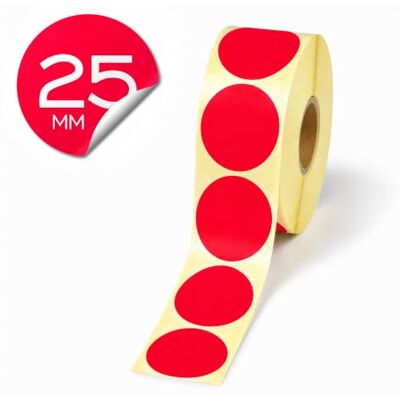 Prolac 1000 gekleurde kleefpunten op rol, 25 x 25 mm, rood, zelfklevend, rond, ideaal voor het labelen op kantoor, ronde stickers Prolac 1000 gekleurde kleefpunten op rol, 25 x 25 mm, rood, zelfklevend, rond, ideaal voor het labelen op kantoor, ronde stickers