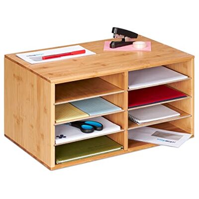 Relaxdays Documentenmap van bamboe, A4-formaat, 8 vakken, bureau-organizer, afmetingen (h x b x d): 25 x 49 x 31 cm, naturel Relaxdays Documentenmap van bamboe, A4-formaat, 8 vakken, bureau-organizer, afmetingen (h x b x d): 25 x 49 x 31 cm, naturel