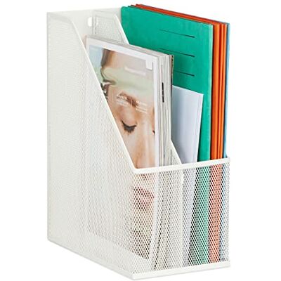 Relaxdays Tijdschriftenhouder van metaal, 2 vakken, DIN A4, 31,5 x 14,5 x 25 cm (h x b x d), stabiele standmap, netdesign, wit Relaxdays Tijdschriftenhouder van metaal, 2 vakken, DIN A4, 31,5 x 14,5 x 25 cm (h x b x d), stabiele standmap, netdesign, wit
