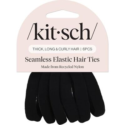 Kitsch Set van 6 sterke en rekbare zwarte elastiekjes, zacht nylon en rubber, perfect voor knotten en vlechten Kitsch Set van 6 sterke en rekbare zwarte elastiekjes, zacht nylon en rubber, perfect voor knotten en vlechten