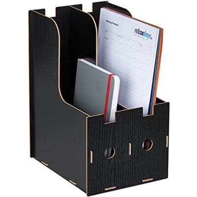 Relaxdays Lunchhouder, 2 laden DIN A4, nietmachine en mappen, kantoor en school organisatie, tijdschriftenhouder, MDF, zwart Relaxdays Lunchhouder, 2 laden DIN A4, nietmachine en mappen, kantoor en school organisatie, tijdschriftenhouder, MDF, zwart