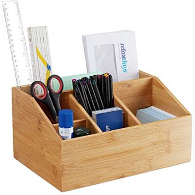 Relaxdays Tafelorganizer van bamboe met 6 vakken met penhouder, A5-brievenhouder, bureau-organizer (h x b x d) 14 x 28 x 19,5 cm, naturel, 14 x 28 x 19,5 cm Relaxdays Tafelorganizer van bamboe met 6 vakken met penhouder, A5-brievenhouder, bureau-organizer (h x b x d) 14 x 28 x 19,5 cm, naturel, 14 x 28 x 19,5 cm