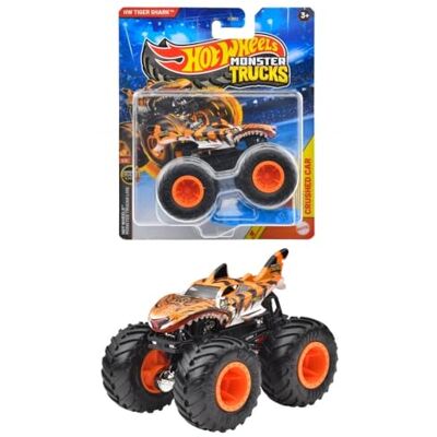 Hot Wheels Monster Truck, 1:64 Tiger Shark, speelgoedvoertuig voor voertuigen vanaf 3 jaar, oranje, JGR02 Hot Wheels Monster Truck, 1:64 Tiger Shark, speelgoedvoertuig voor voertuigen vanaf 3 jaar, oranje, JGR02