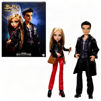 Monster Cable Skullector Buffy en Angel poppen, verzamelset Buffy tegen vampiers met 2 figuren met kunstleren kleding en accessoires zoals paal en kruisboog, JLL00 Monster Cable Skullector Buffy en Angel poppen, verzamelset Buffy tegen vampiers met 2 figuren met kunstleren kleding en accessoires zoals paal en kruisboog, JLL00