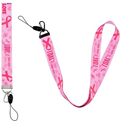 WANDIC 2 stuks roze borstkanker bewustzijn lanyards 2 maten Zacht en zijdeachtig Nekkoord met afneembare gesp voor sleutelhanger en ID-kaarthouder WANDIC 2 stuks roze borstkanker bewustzijn lanyards 2 maten Zacht en zijdeachtig Nekkoord met afneembare gesp voor sleutelhanger en ID-kaarthouder