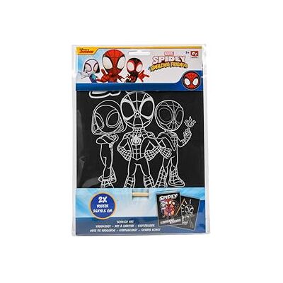 Disney Marvel Spidey and his Amazing Friends krasfotoset voor kinderen, creatieve krabkunst met 2 grote posters, 26 x 19,5 cm, met houten kraspen, regenboogkleureffect, Disney Marvel Spidey and his Amazing Friends krasfotoset voor kinderen, creatieve krabkunst met 2 grote posters, 26 x 19,5 cm, met houten kraspen, regenboogkleureffect,