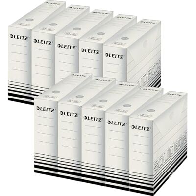 Leitz Solid Box 61270001 10 stuks A4 vouwdozen met lipje, voor maximaal 700 vellen, van gerecycled karton, 100% golfkarton, wit/zwart Leitz Solid Box 61270001 10 stuks A4 vouwdozen met lipje, voor maximaal 700 vellen, van gerecycled karton, 100% golfkarton, wit/zwart