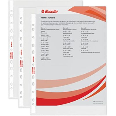 Esselte 395013300 50 stuks standaard geperforeerde enveloppen van niet-reflecterend PPL voor het bewaren en bewaren van documenten in A4-formaat Esselte 395013300 50 stuks standaard geperforeerde enveloppen van niet-reflecterend PPL voor het bewaren en bewaren van documenten in A4-formaat