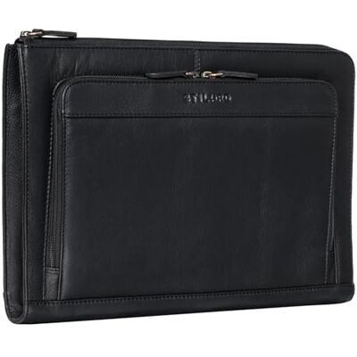 STILORD "Dillon" conferentiemap leer A4 organizer laptoptas 13,3 inch heren dames agenda portfolio handdoek aktetas echt leer kleur: zwart STILORD "Dillon" conferentiemap leer A4 organizer laptoptas 13,3 inch heren dames agenda portfolio handdoek aktetas echt leer kleur: zwart