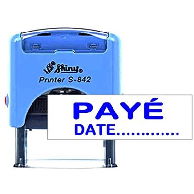Sharvgun Paid with Date S-842 Gepersonaliseerde zelfkleurende rubberen stempel van glanzend kunststof, 14 x 38 mm, blauw Sharvgun Paid with Date S-842 Gepersonaliseerde zelfkleurende rubberen stempel van glanzend kunststof, 14 x 38 mm, blauw