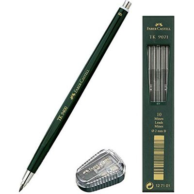 Faber-Castell Vulpotlood TK 9400 2 mm stiftdikte hardheid B reservevullingen en puntenslijper Faber-Castell Vulpotlood TK 9400 2 mm stiftdikte hardheid B reservevullingen en puntenslijper