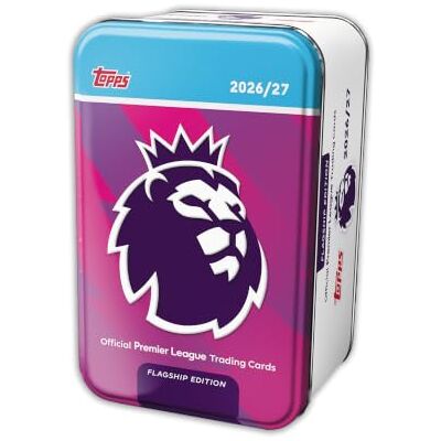 Topps Verzamelkaarten Flagship Premier League 2026/27 Super Tin 3 Elke doos bevat 50 kaarten, waaronder 3 brandende kaarten en 2 exclusieve blauwe spanningsparallellen Topps Verzamelkaarten Flagship Premier League 2026/27 Super Tin 3 Elke doos bevat 50 kaarten, waaronder 3 brandende kaarten en 2 exclusieve blauwe spanningsparallellen